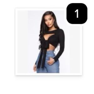 Black Tie-Front Long Sleeve Crop Top